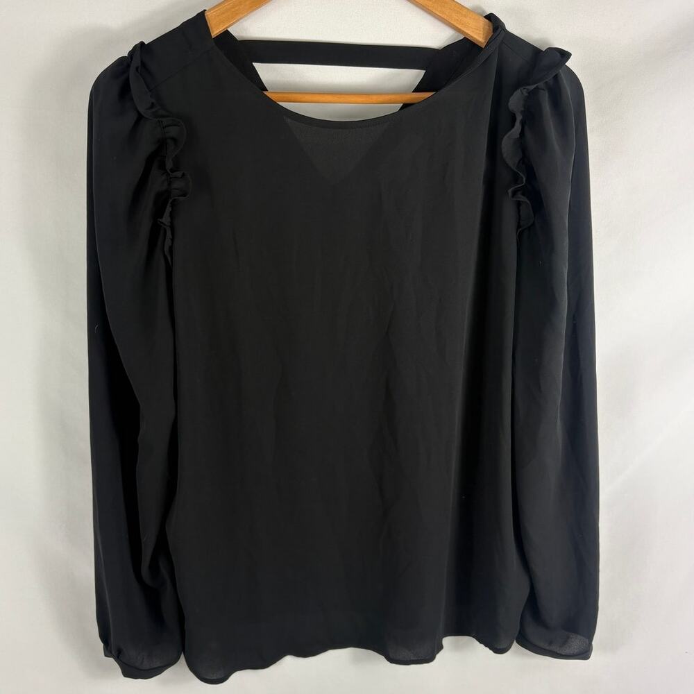 Ann Taylor LOFT Chiffon Long Sleeve Rufle Detail Blouse Size Small